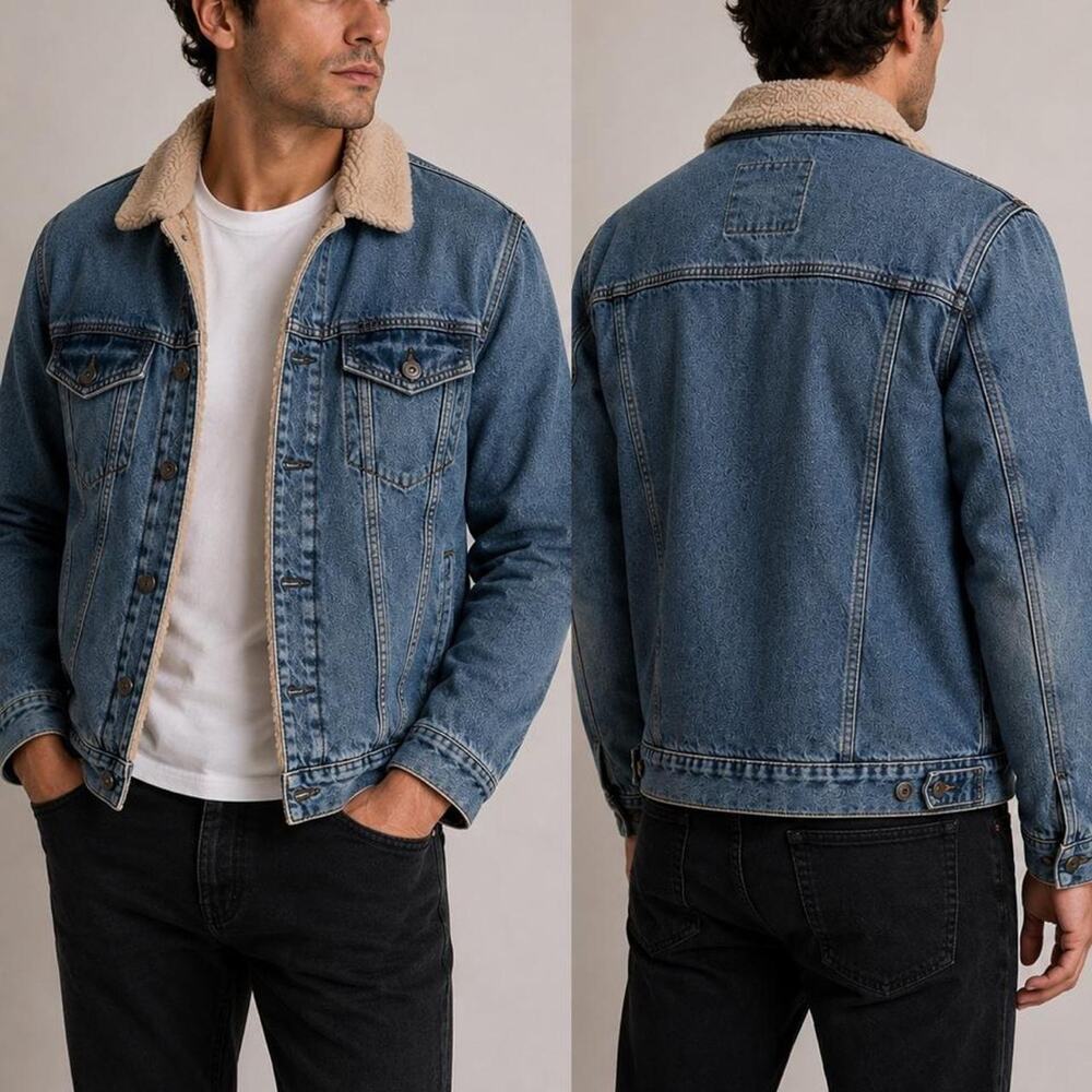 🍁 Zara Men’s Sherpa-Lined Denim Jacket – Size Large